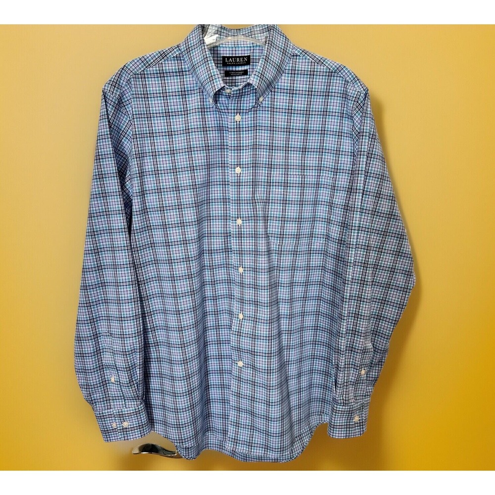 Lauren Ralph Lauren Black Label Regular Fit Stretch Shirt Blue‎ Plaid Large 16.5